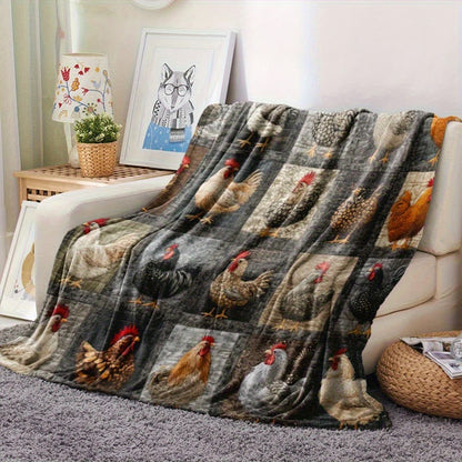 🐓 Cozy Vintage Rooster Plaid Blanket 🧣 Soft, Lightweight & Farmhouse Charm for All Seasons! 🎁Perfect Gift & Everyday Comfort! ✨