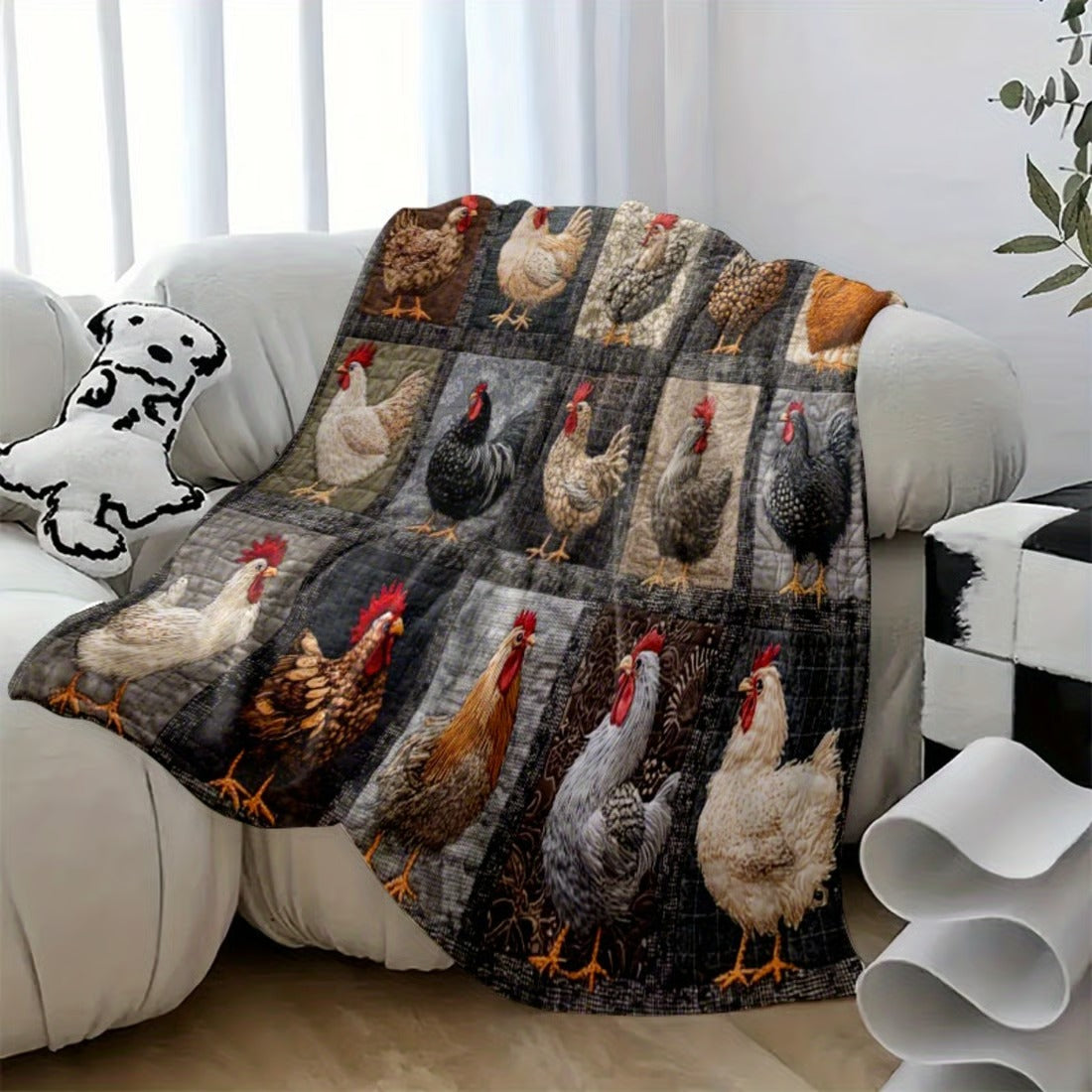 🐓 Cozy Vintage Rooster Plaid Blanket 🧣 Soft, Lightweight & Farmhouse Charm for All Seasons! 🎁Perfect Gift & Everyday Comfort! ✨
