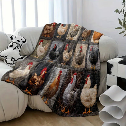 🐓 Cozy Vintage Rooster Plaid Blanket 🧣 Soft, Lightweight & Farmhouse Charm for All Seasons! 🎁Perfect Gift & Everyday Comfort! ✨